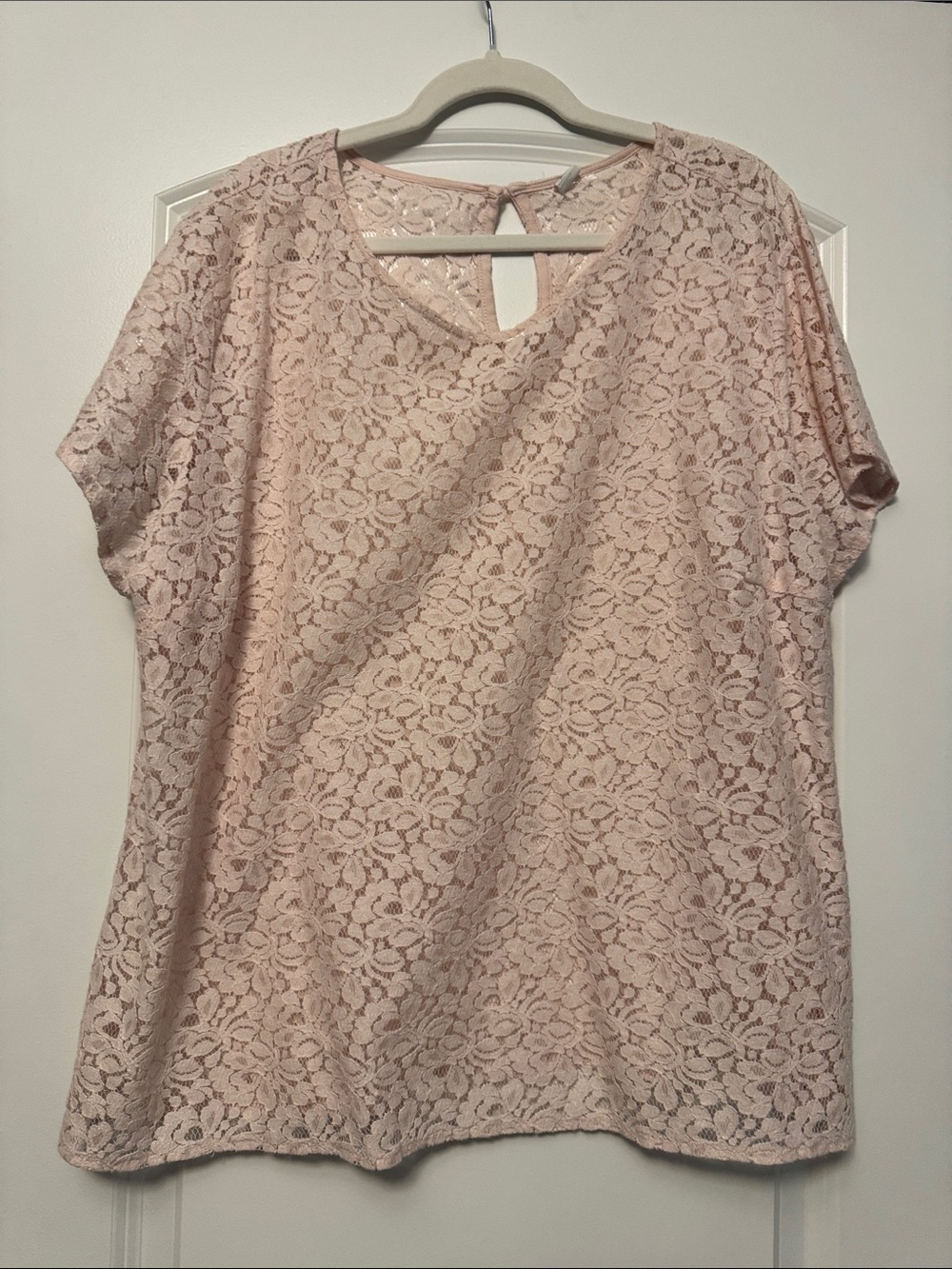 Lace Overlay Short Sleeve Top - Blush Pink